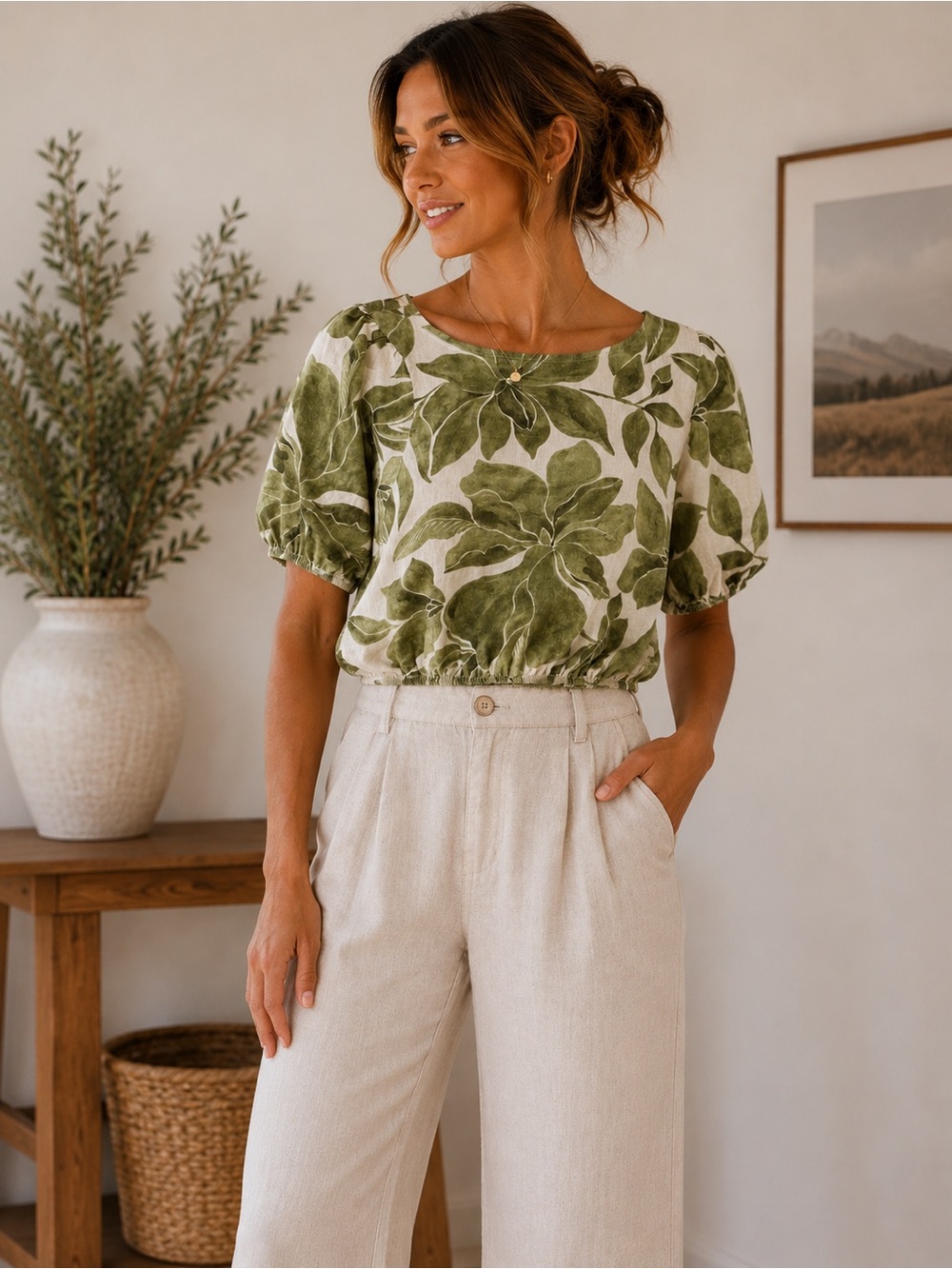 100% Linen Made in Italy Botanical Boho Top Cottagecore European Style
